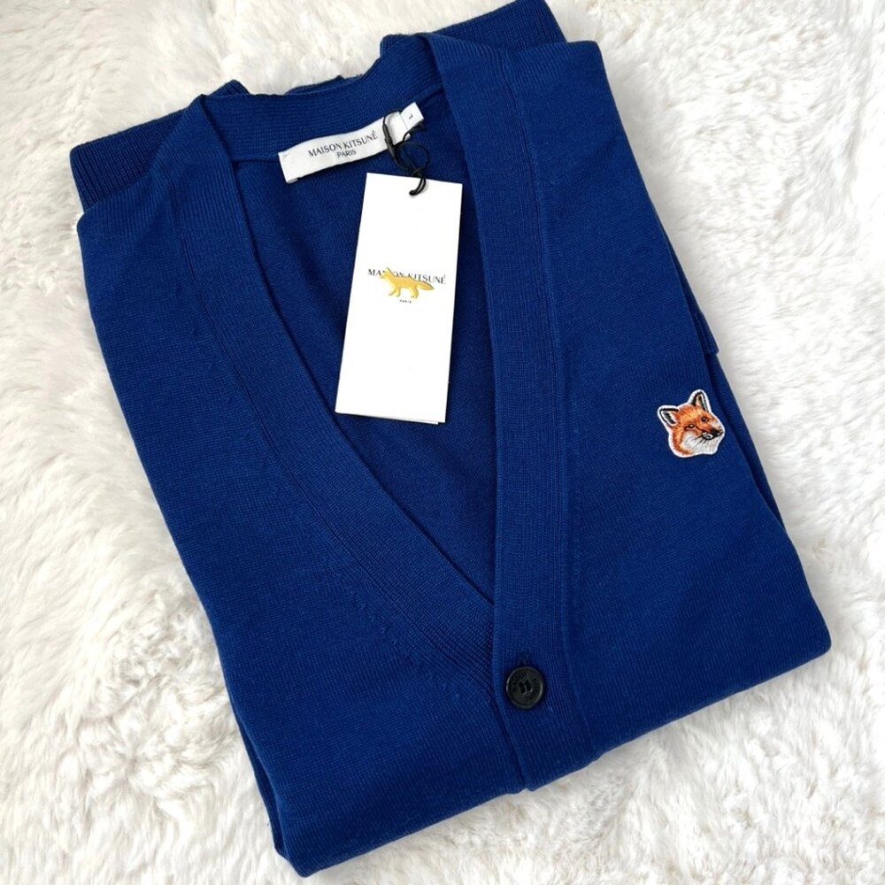 NWT - Maison Kitsune Fox Head Unisex Cardigan - Deep Blue🦊
